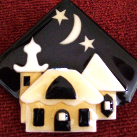 Lucinda House Pin- Handcrafted Artist Piece- Moon and Stars - Picture 1 of 5